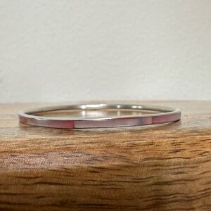 Vintage Silver Bangle Bracelet with Abalone Pink Stone Inlay